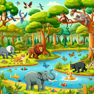 Cartoon Animals in a Balanced Ecosystem