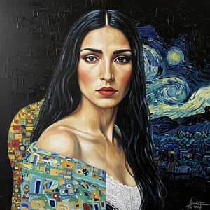 Stunning Spanish Woman in Klimt & Van Gogh Style