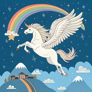 Majestic Pegasus Coloring Page in Starry Sky