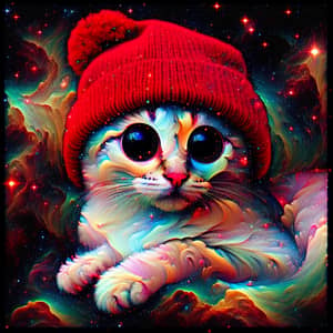 Cosmic Cat in a Red Hat - Unique Art