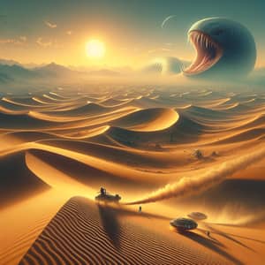 Dystopian Future Sci-Fi Novel Illustration: Desert Sandworm Encounter