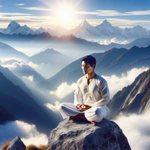 Tranquil Yogi Meditating on Mountain Summit