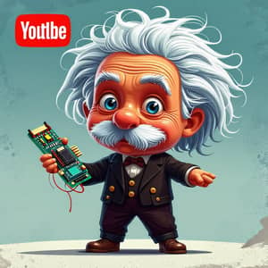 Unique Einstein Mascot with Electronic Circuit for YouTube Channel