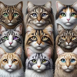 Diverse Group of Cats - Realistic and Vibrant Cat Renderings