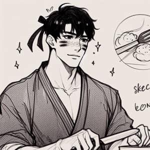 Fictional Jujutsu-Inspired Man Cooking in Feminine Attire