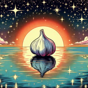 Garlic Floating on Lake at Dazzling Sunset | 4K Comics Style