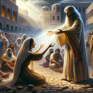 Jesu Healing People in Ancient Marketplace