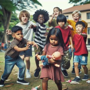 Empathetic Scene: Hooligans Taking Doll from Girl