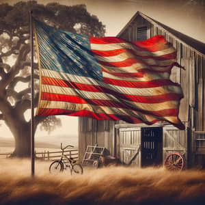 Vintage American Flag in Rustic Setting - Rural America Tale