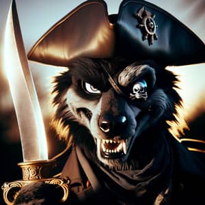 One-Eyed Pirate Wolf with Sword - Epic Fantasy Art