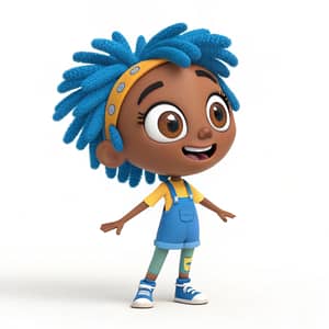 3D Cartoon African American Female with Blue Dreads