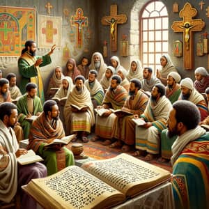 Ethiopian Orthodox Christians Learning Scene | Religious Decor