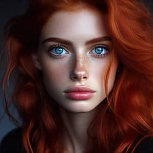 Fiery Red Hair and Intense Blue Eyes - Captivating Look