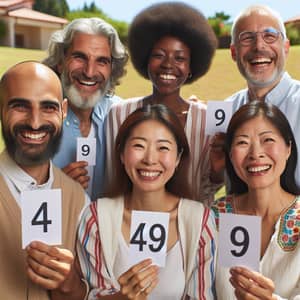 Inclusive Unity: People Holding Number 49 for Harmony