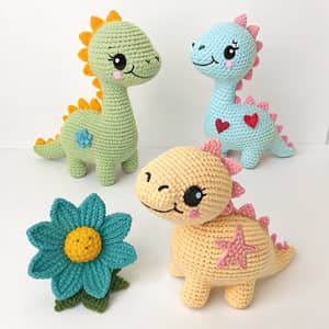 Cute Amigurumi Dinosaurs: Colorful Crochet Set