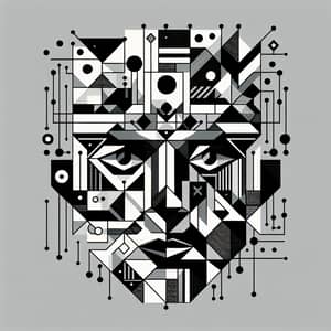 Geometric Abstract Face Art in Black and White