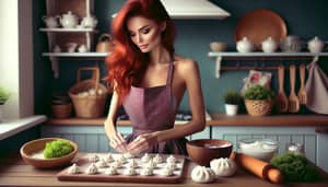 Slender Ukrainian Woman Making Siberian Dumplings in Kitchen