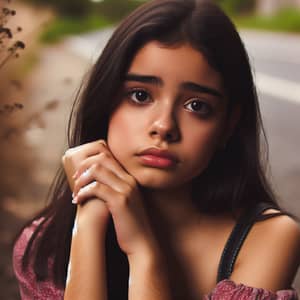 Hispanic Girl Waiting for Unrequited Love | Sadness at the Roadside