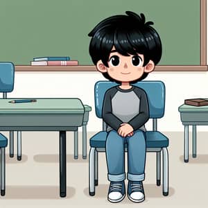 Cartoon Drawing of 8-Year-Old Boy in Classroom