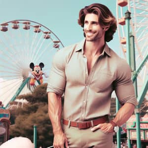 Mid-30s American Man Enjoying Theme Park Day with Cotton Candy