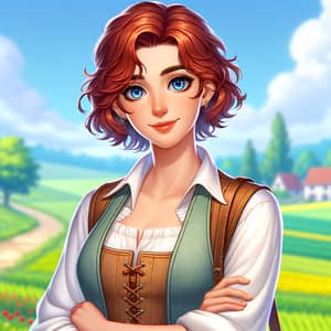 Colorful Illustration of Young Female Character with Red Curly Hair