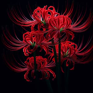 Red Spider Lily Flowers on Black Background