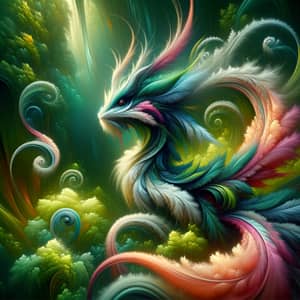 Whimsical Fantasy Creature in Lush Garden | Vibrant Colors