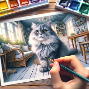 Playful Fluffy Gray Cat: Award-Winning Watercolor Art