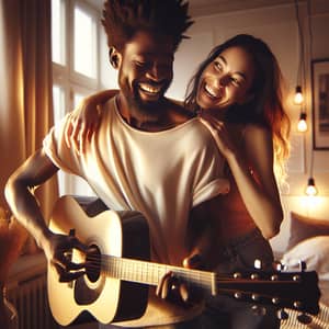 Heartwarming Couple Embracing in Cozy Bedroom Set