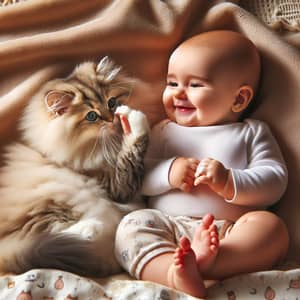 Cute Baby and Cat Stroking Moment | Comforting Scene