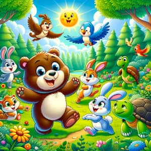 Cheerful Kids Cartoon: Fun in the Forest