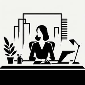 Minimalist Logo Art Design of White Female at Desk