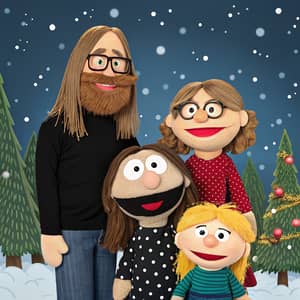 Whimsical Christmas Felt Puppet Family Illustration