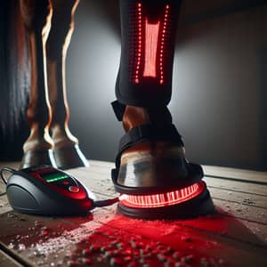 Therapeutic Red Light Device on Horse's Hoof