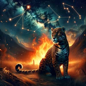 Majestic Jaguar in Fiery Landscape | Sagittarius Symbol