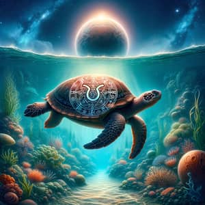 Taurus Zodiac Symbol on Turtle: Tranquil Venus Scene