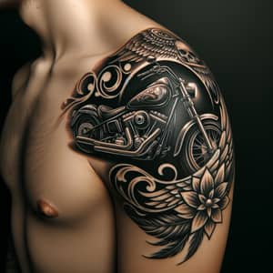 Heartfelt Motorcycle Tattoo Tribute on Shoulder