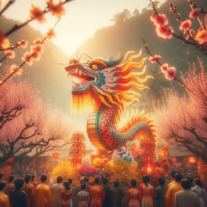 Vibrant Vietnamese Tet Festival Celebration with Cultural Dragon