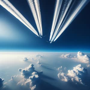 Aerial Contrails: Parallel Airplanes in Clear Blue Sky