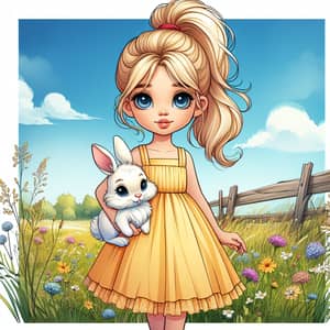 Young Girl in Yellow Sundress Holding White Rabbit