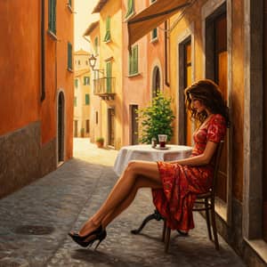 Elegant Woman in Cafe - Italian Street Art