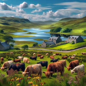 Scenic Galloway Scotland: Lush Hills, Cattle & Stone Houses