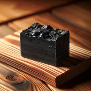 Natural Handmade Charcoal Soap on Wooden Surface