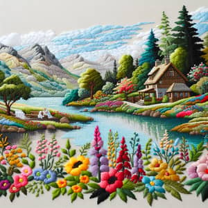 Detailed Embroidery Artwork of Countryside Scenery | Thread Painting