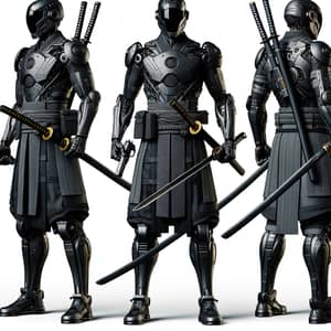 Futuristic Samurai with Black Katana and Revolver | Multicultural Depiction