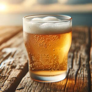 Refreshing Cold Amber Beer - Rustic Wooden Table View