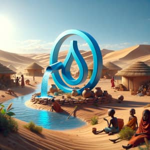 Realistic Water Symbol: Nurtures Lives in African Desert Village