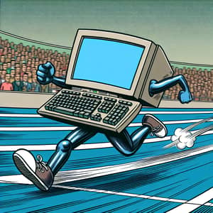 Sprint of a Running Computer: Comic Style 100-Meter Dash