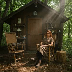 Adult Woman Living in a Forest Home