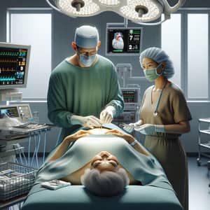 Clinical Hospital Scene: Surgery by Male Surgeon & Female Assistant